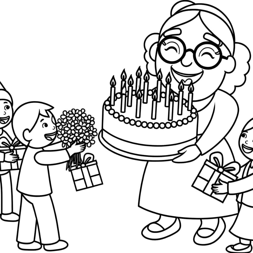 Coloriage Anniversaire Mamie à imprimer et colorier