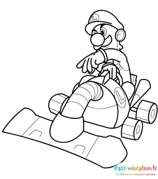 Coloriage Mario sur son kart à imprimer et colorier