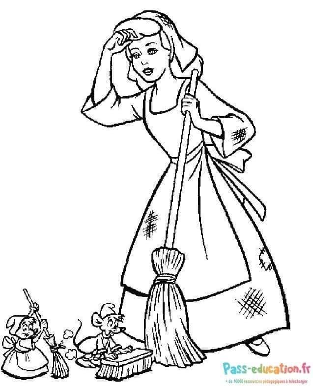 Coloriage Cendrillon et souris à imprimer et colorier