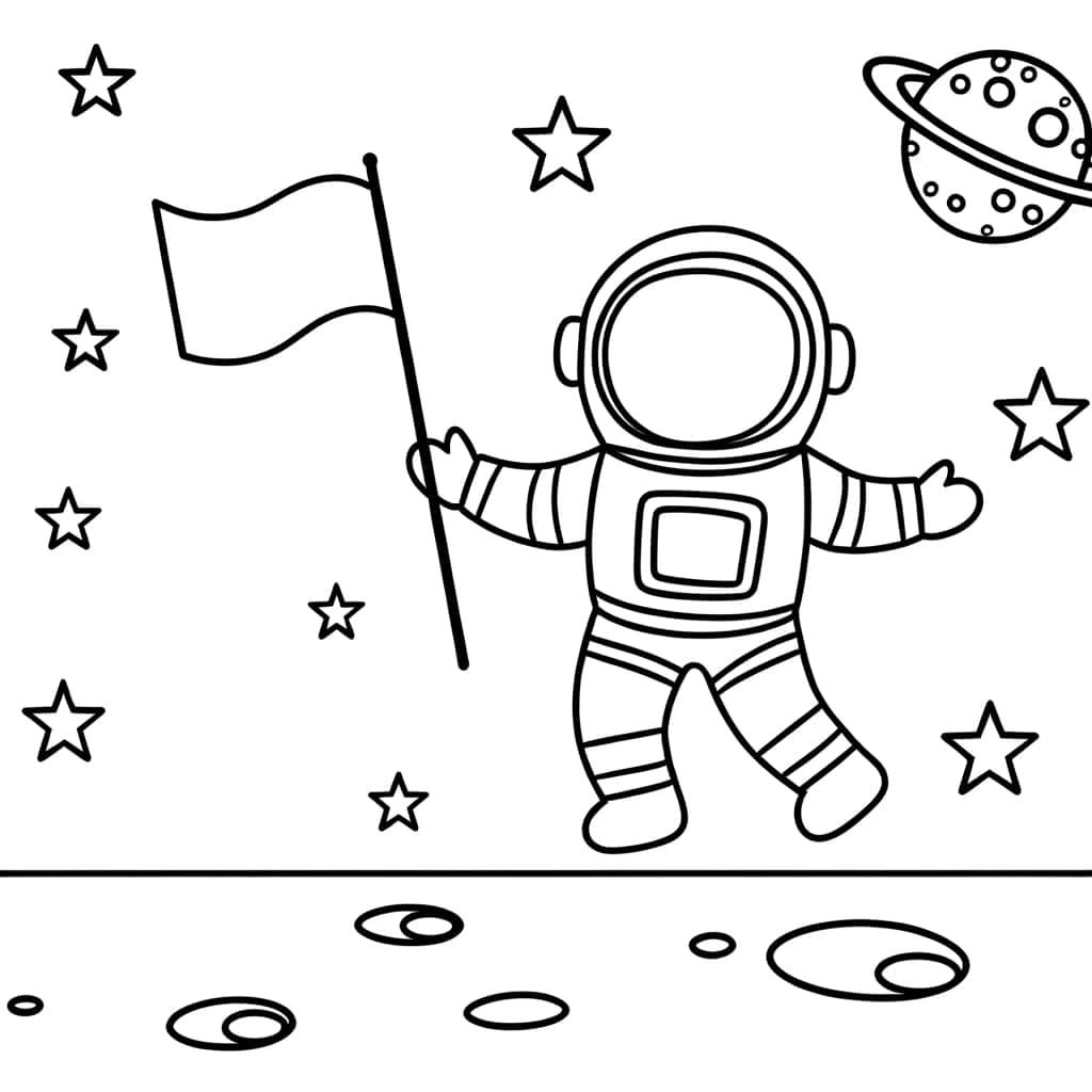 Coloriage Astronaute sur la lune à imprimer et colorier