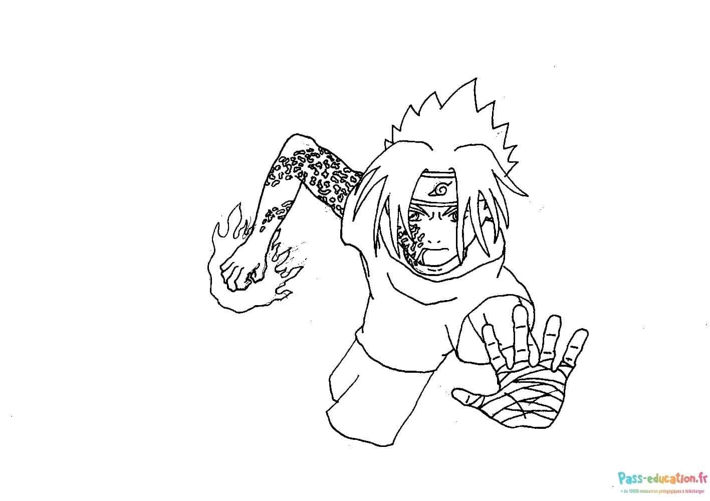Coloriage Sasuke en action à imprimer et colorier