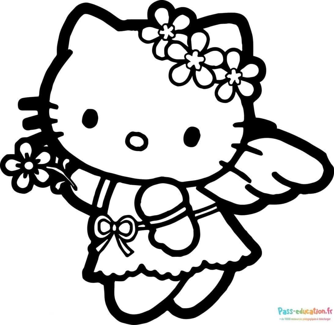 Coloriage Hello Kitty fleurie à imprimer et colorier