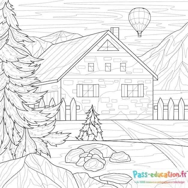 Coloriage Chalet montagnard à imprimer et colorier