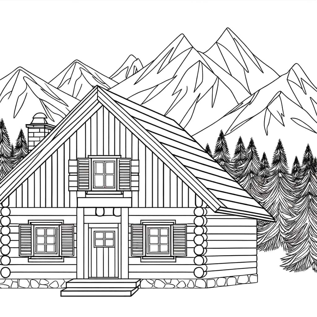 Coloriage Chalet Montagne à imprimer et colorier