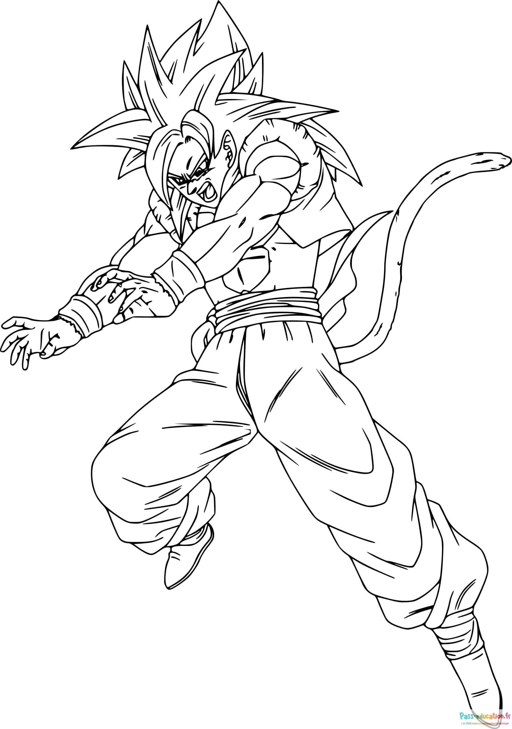 Coloriage Saiyan en action à imprimer et colorier
