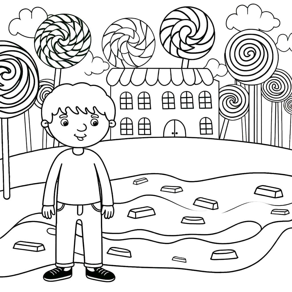 Coloriage Paysage de friandises à imprimer et colorier