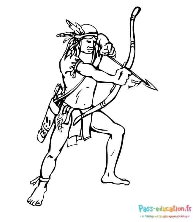 Coloriage Archer amérindien à imprimer et colorier