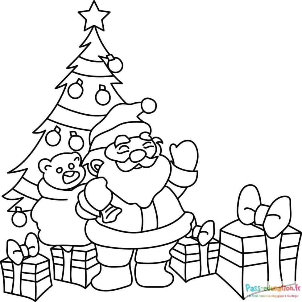 Coloriage Père Noël et cadeaux à imprimer et colorier