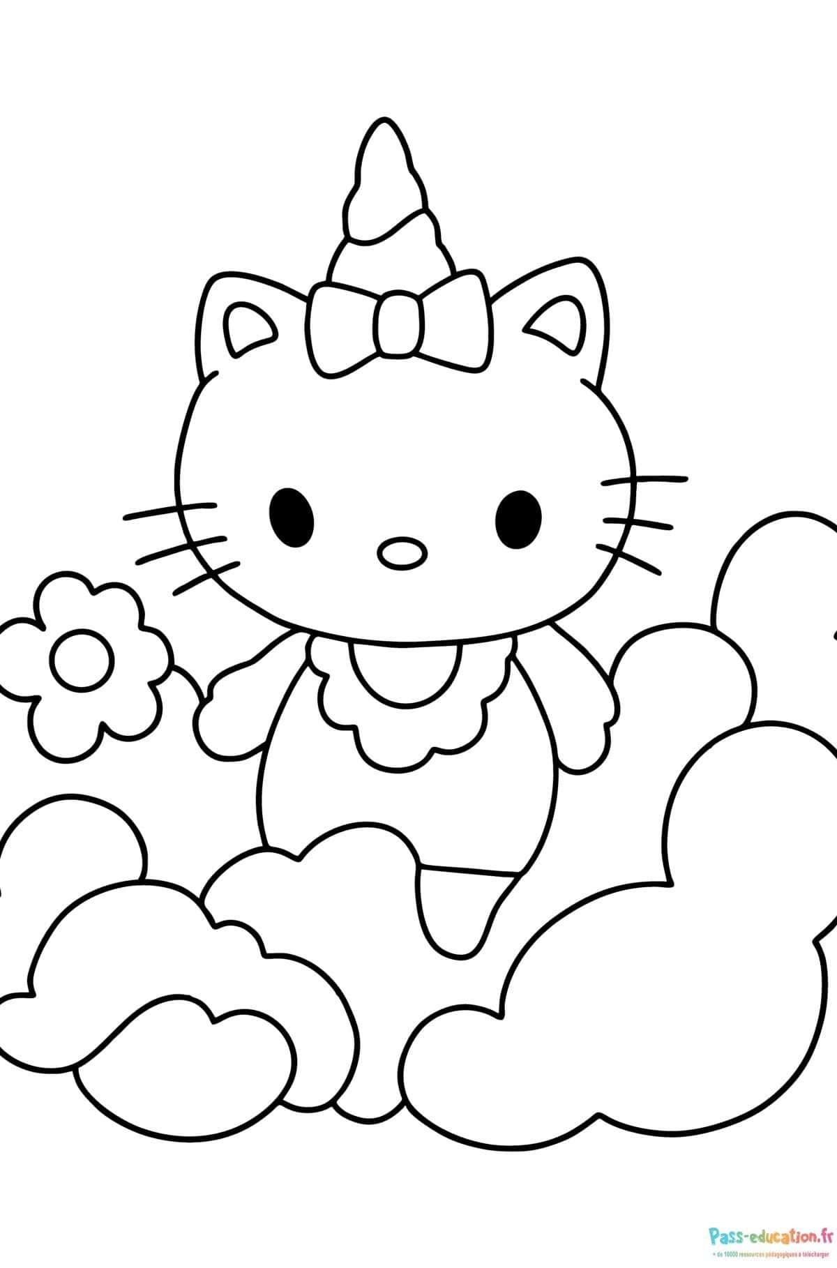 Coloriage Hello Kitty licorne à imprimer et colorier