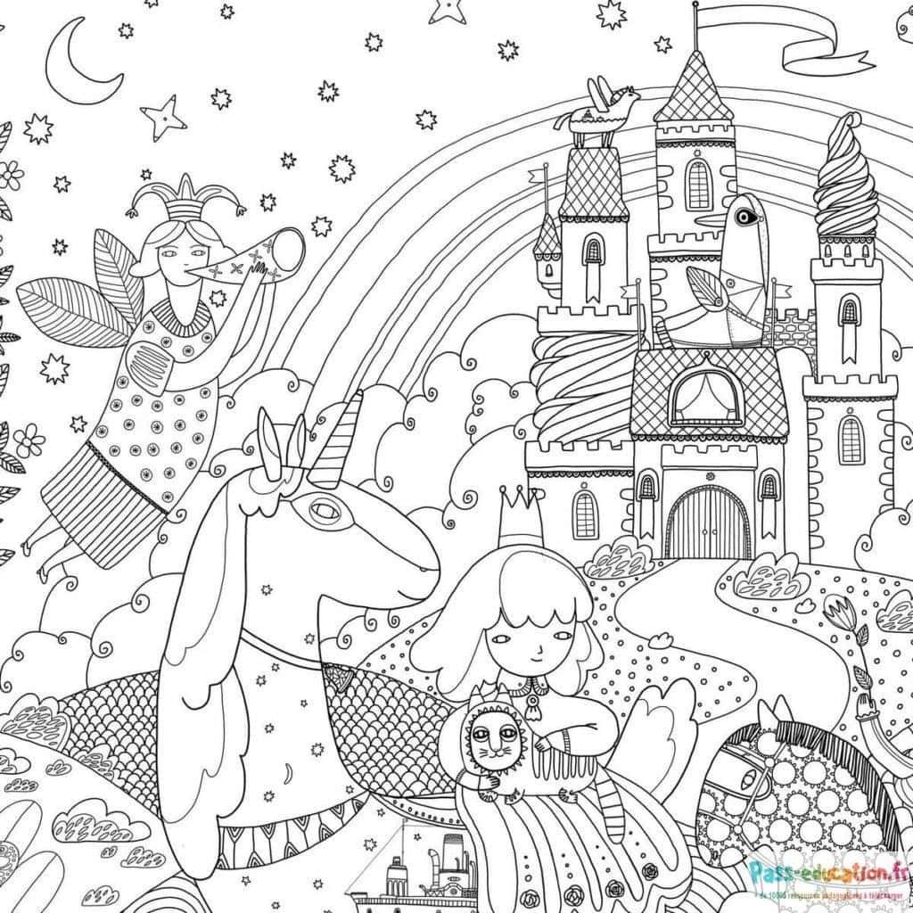 Coloriage Château et Princesse à imprimer et colorier