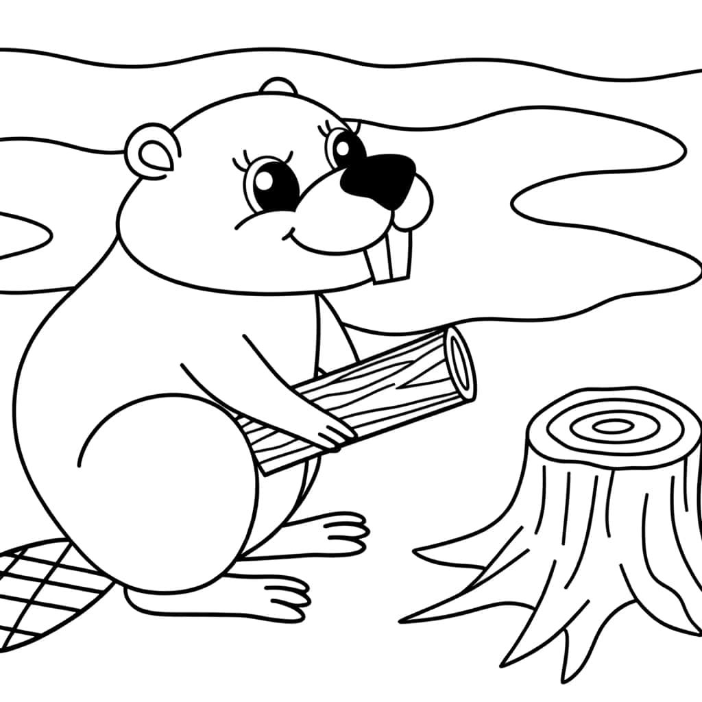 Coloriage Castor avec bûches à imprimer et colorier