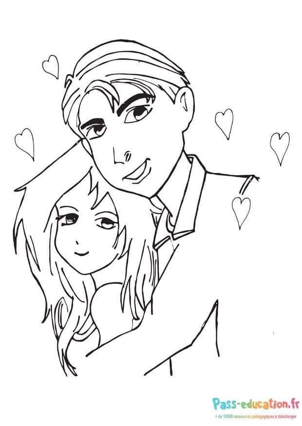 Coloriage Amoureux enlacés à imprimer et colorier
