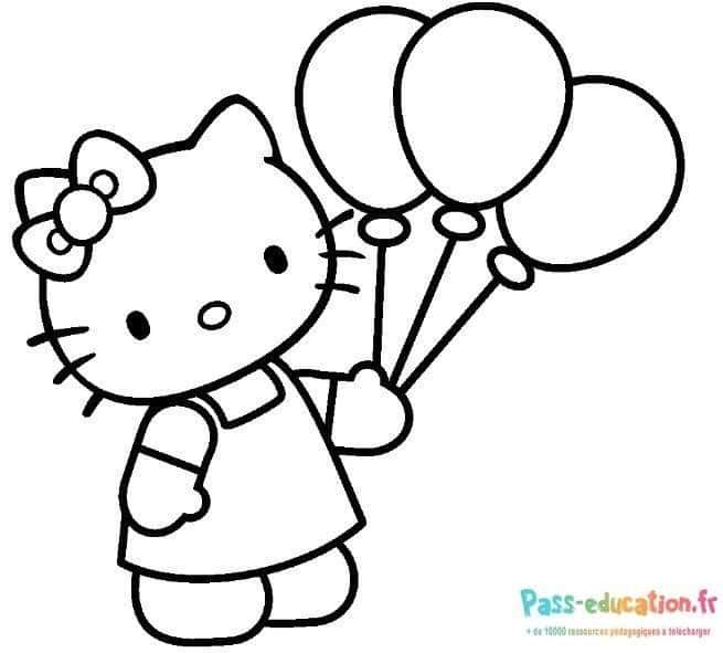 Coloriage Hello Kitty avec ballons à imprimer et colorier