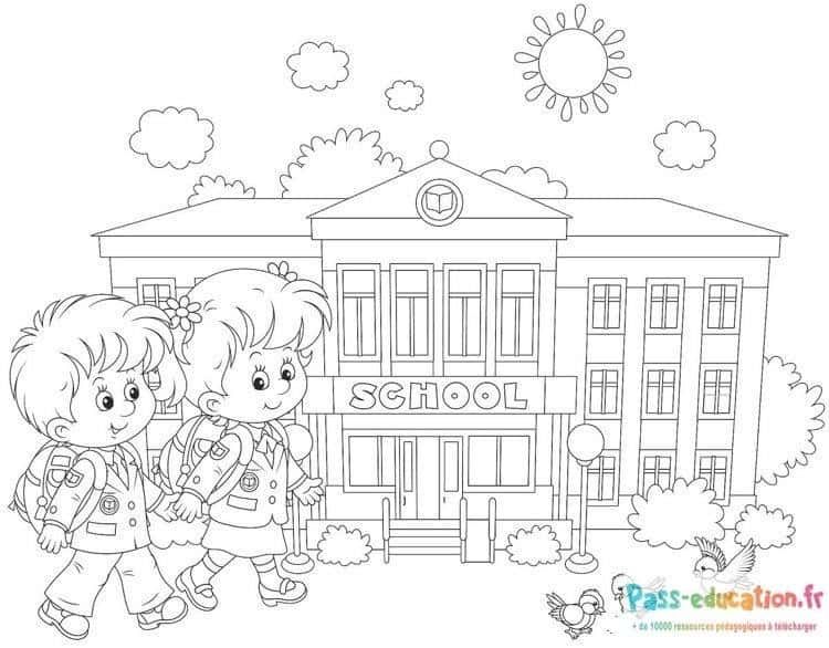 Coloriage Devant l'école à imprimer et colorier