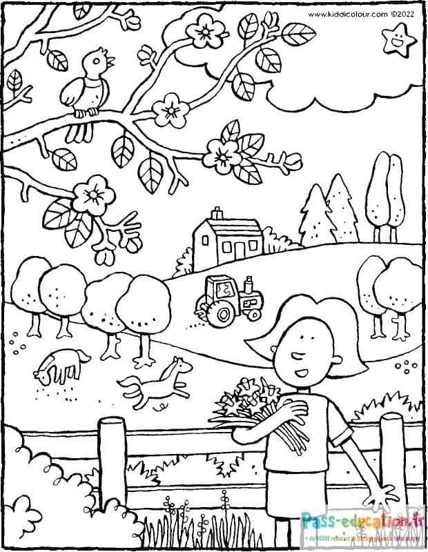 Coloriage Printemps à la ferme à imprimer et colorier