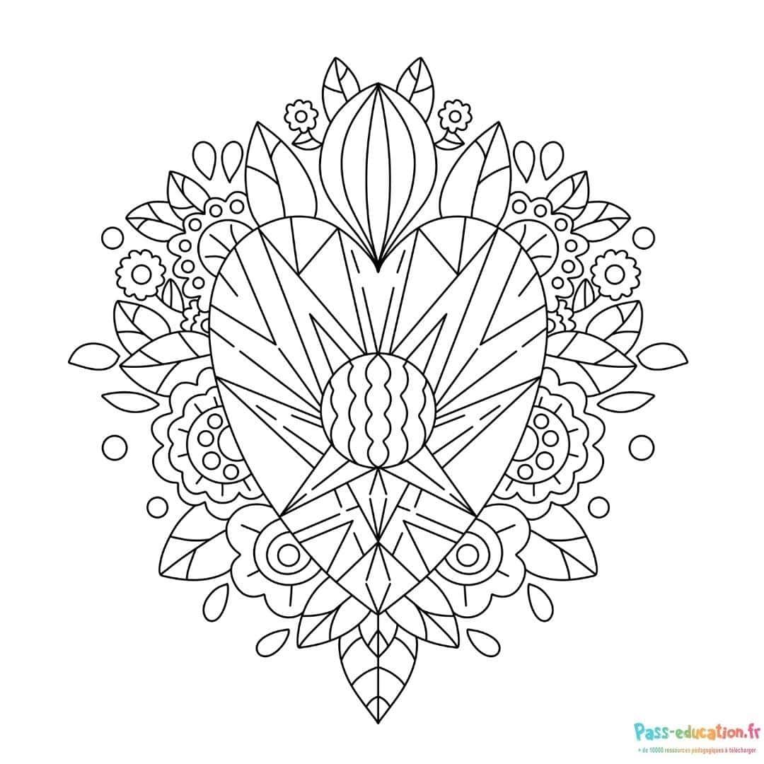Coloriage Cœur mandala à imprimer et colorier