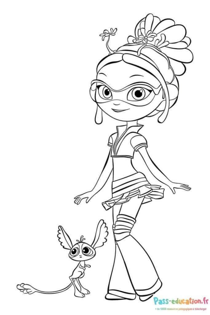 Coloriage Jeune fille et créature à imprimer et colorier