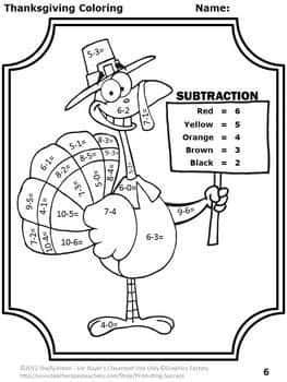 Coloriage Dinde Subtraction à imprimer et colorier