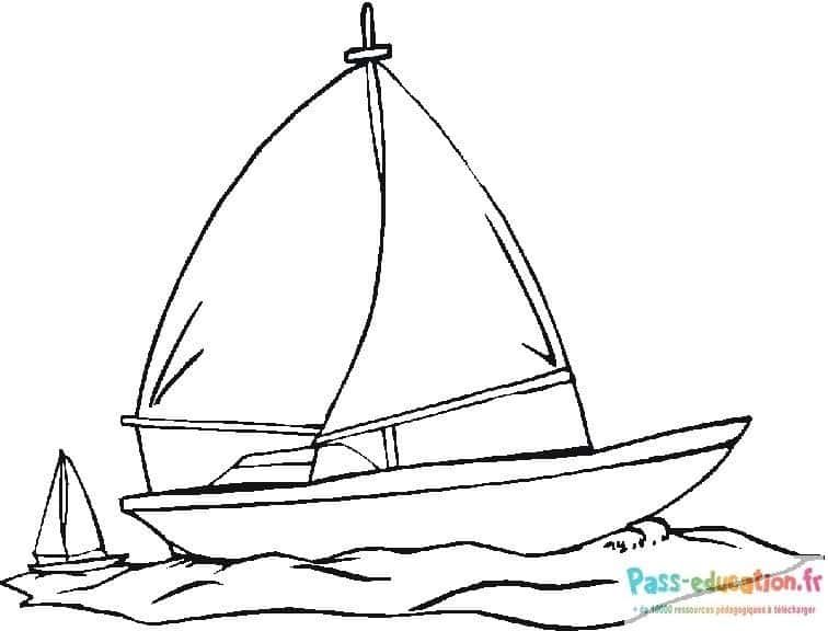 Coloriage Voilier en mer à imprimer et colorier