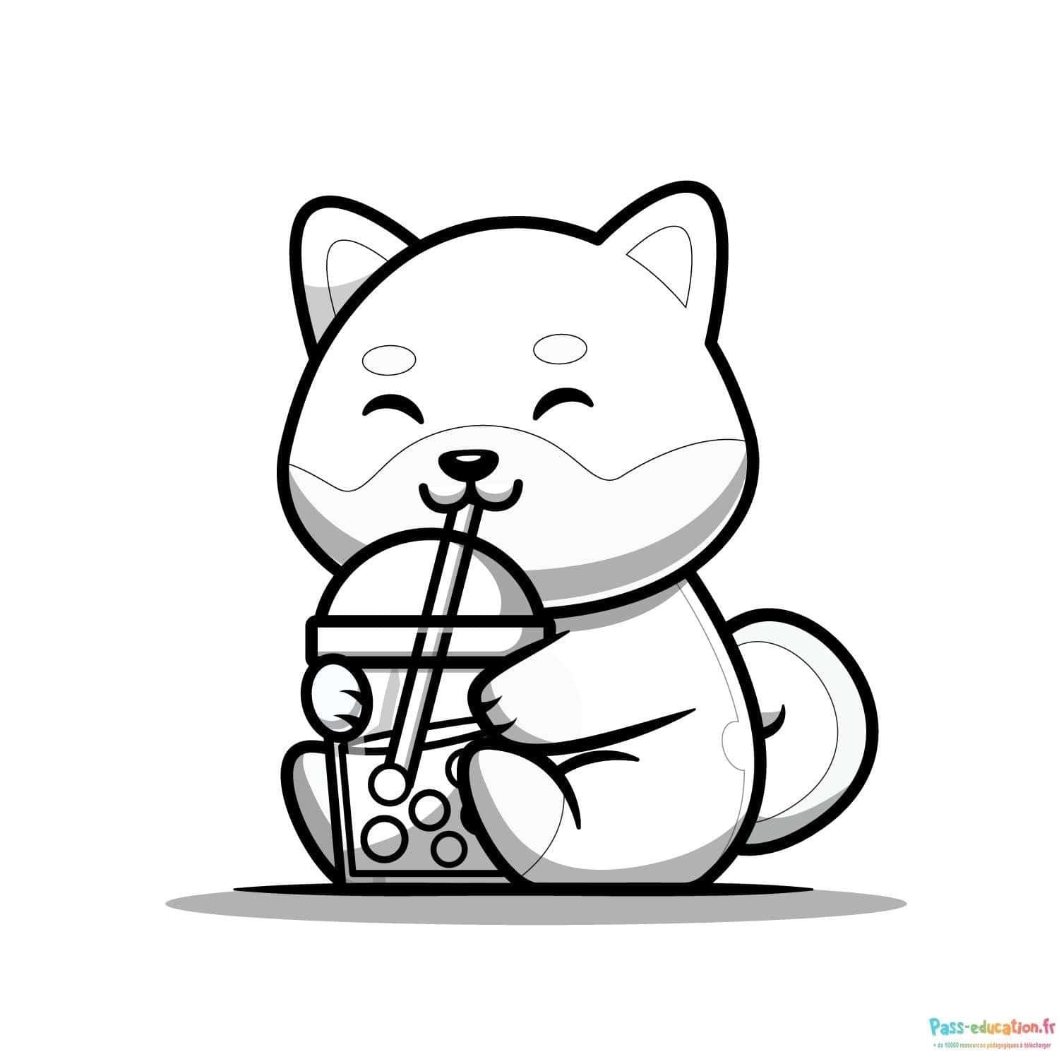 Coloriage Chat kawaii bubble tea à imprimer et colorier
