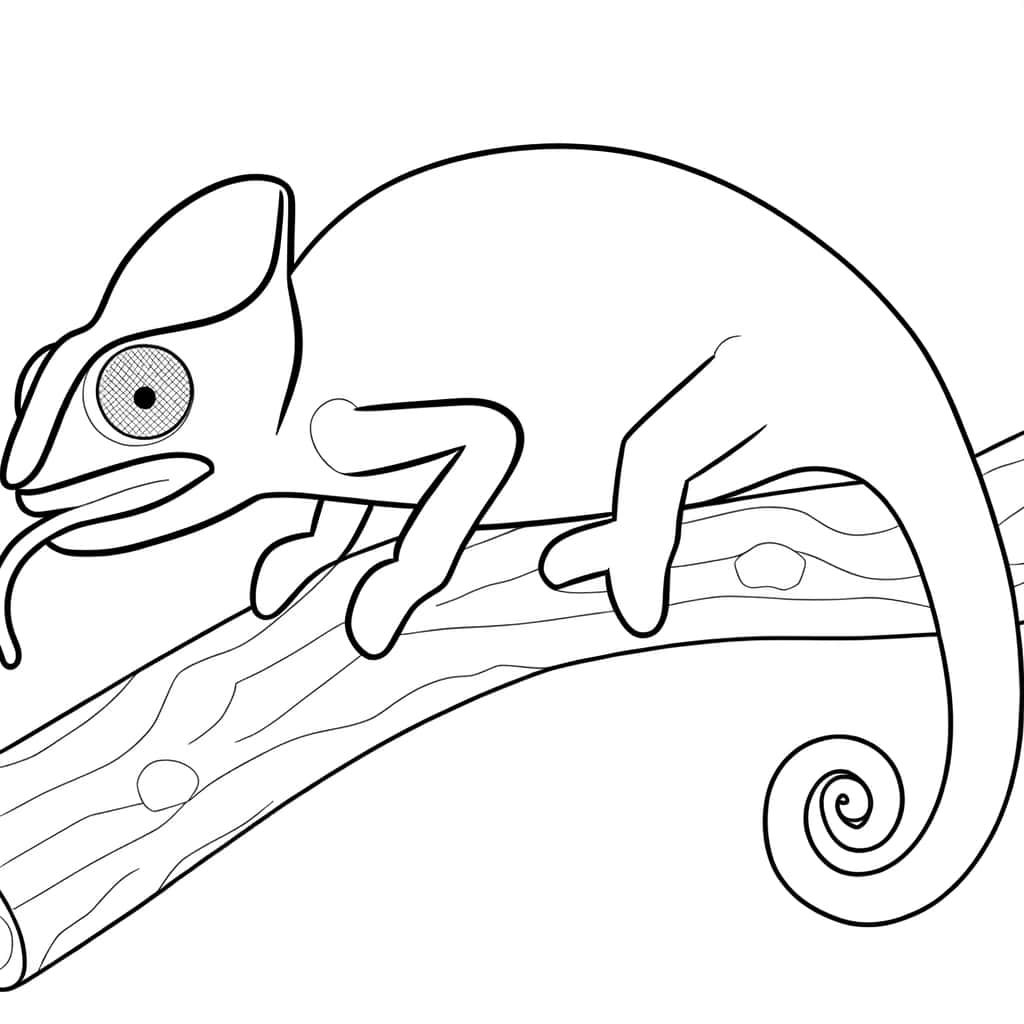 Coloriage Caméléon sur branche à imprimer et colorier