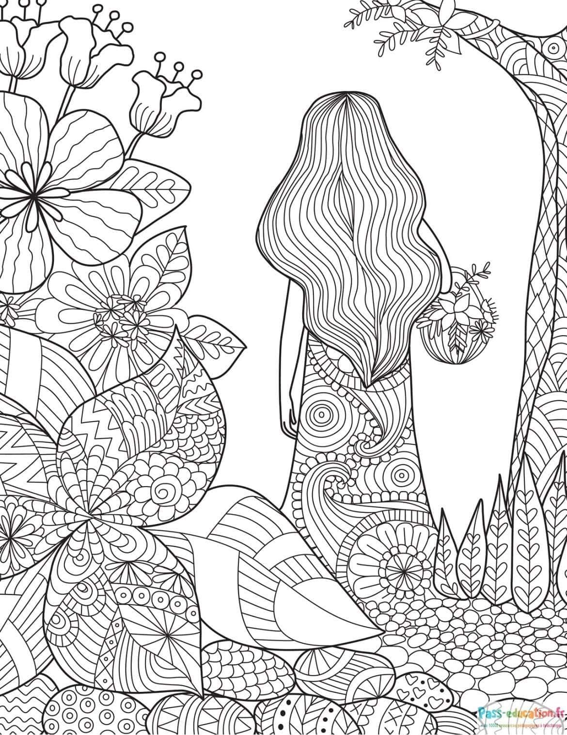 Coloriage Fille dans la nature à imprimer et colorier