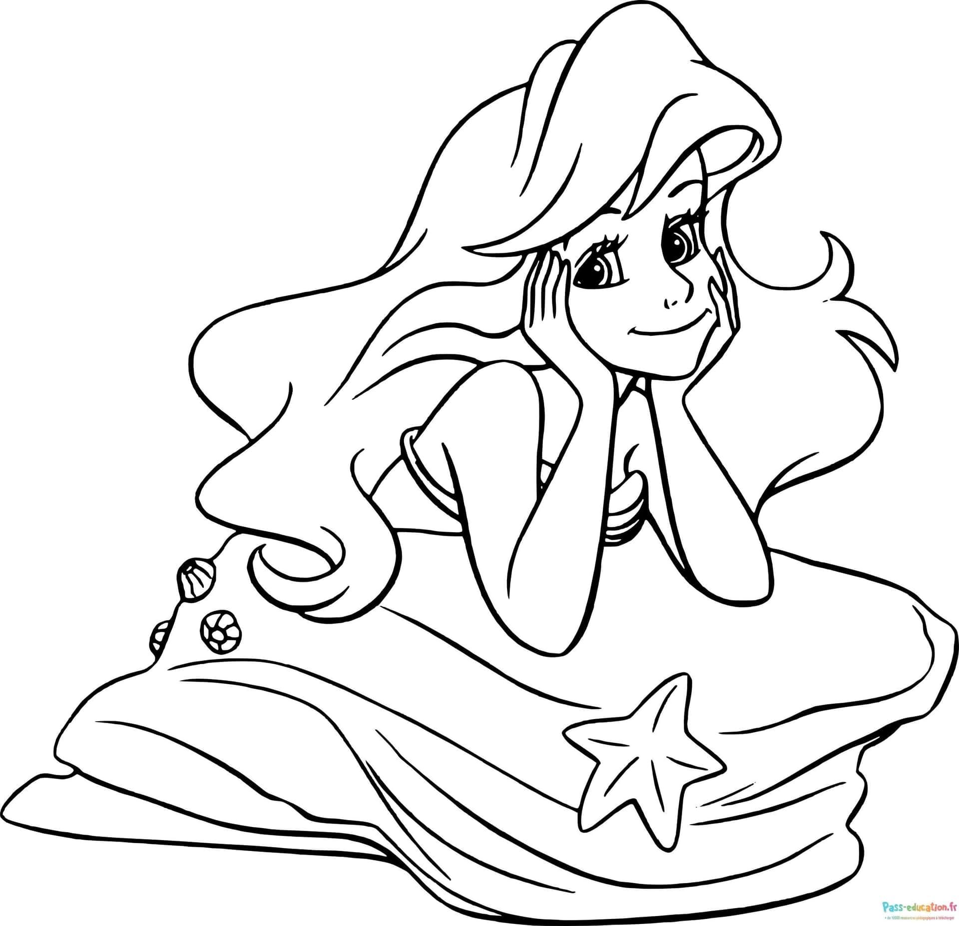 Coloriage Ariel en contemplation à imprimer et colorier