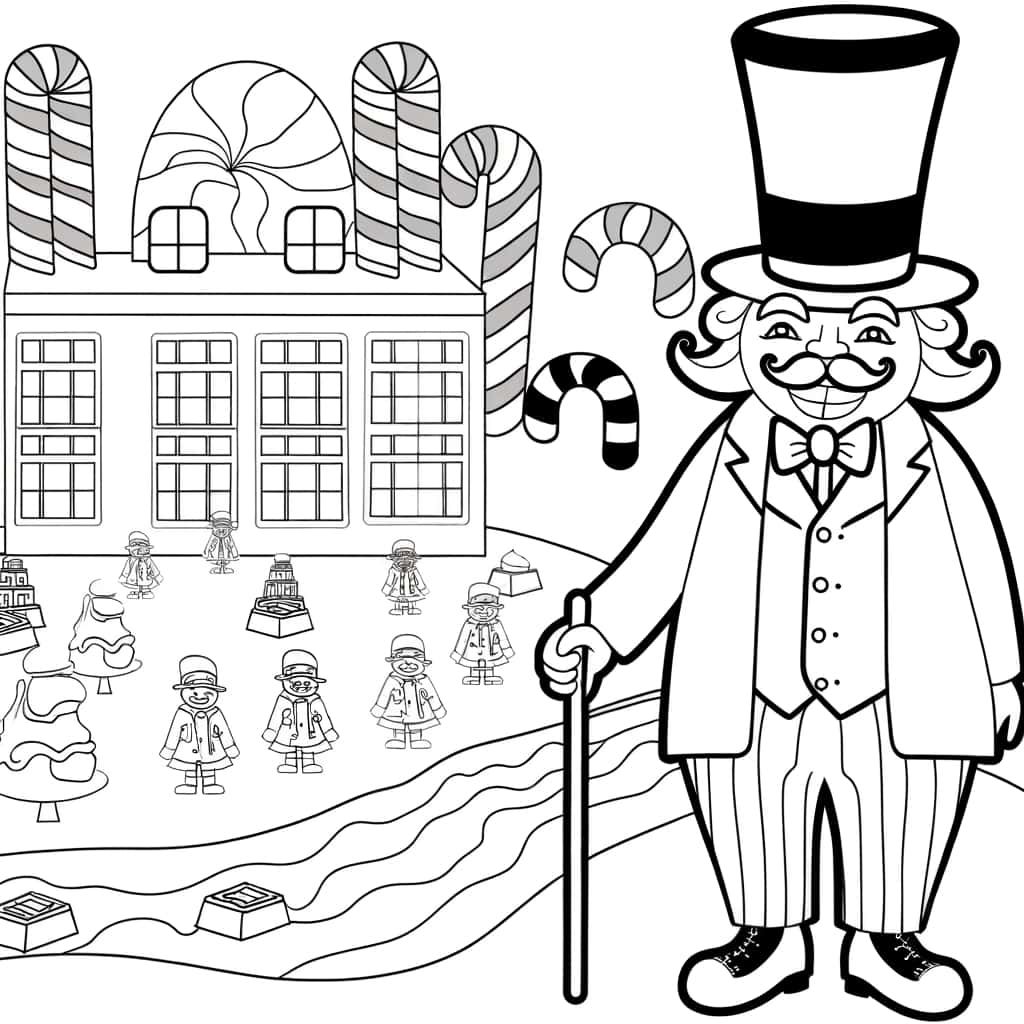 Coloriage Usine de bonbons fantaisiste à imprimer et colorier