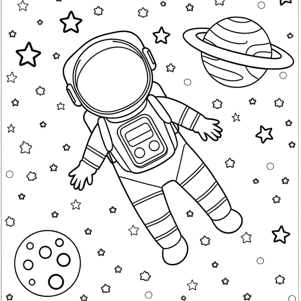 Coloriage Astronaute dans l'espace à imprimer et colorier