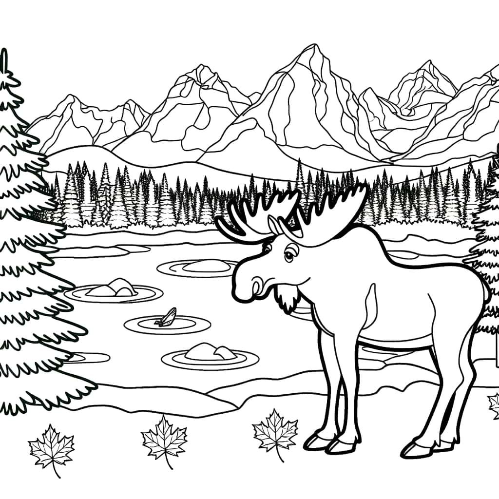 Coloriage Moose dans la nature à imprimer et colorier