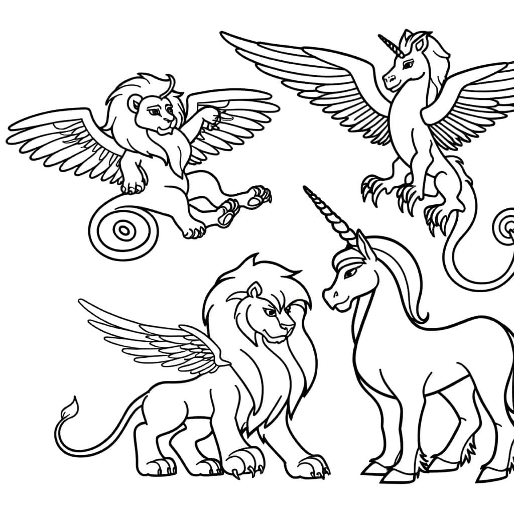 Coloriage Animaux fantastiques ailés à imprimer et colorier