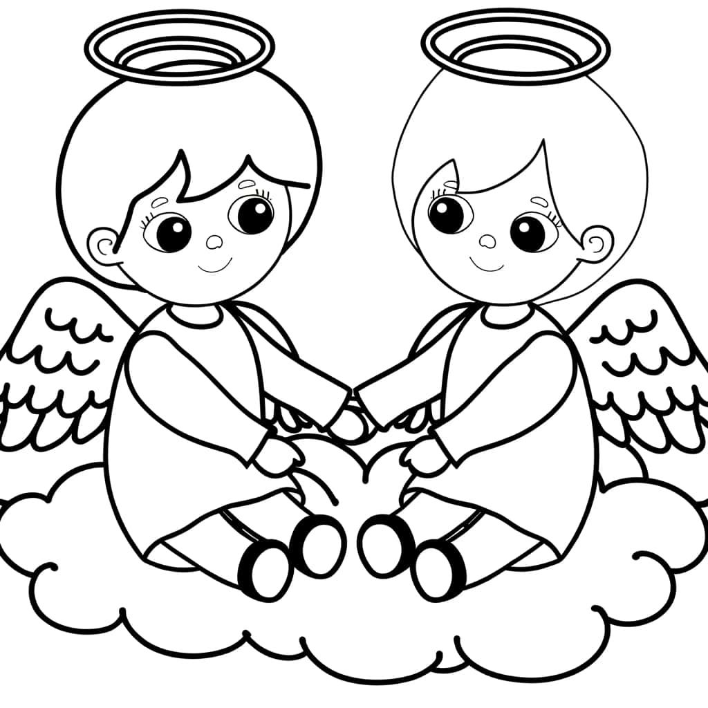 Coloriage Anges jumeaux à imprimer et colorier
