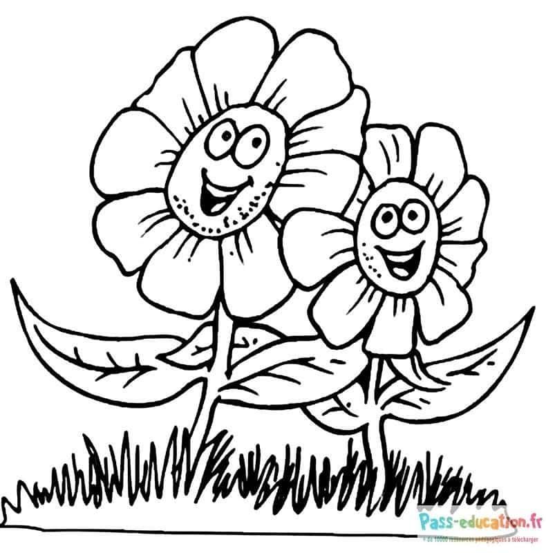 Coloriage Fleurs souriantes à imprimer et colorier