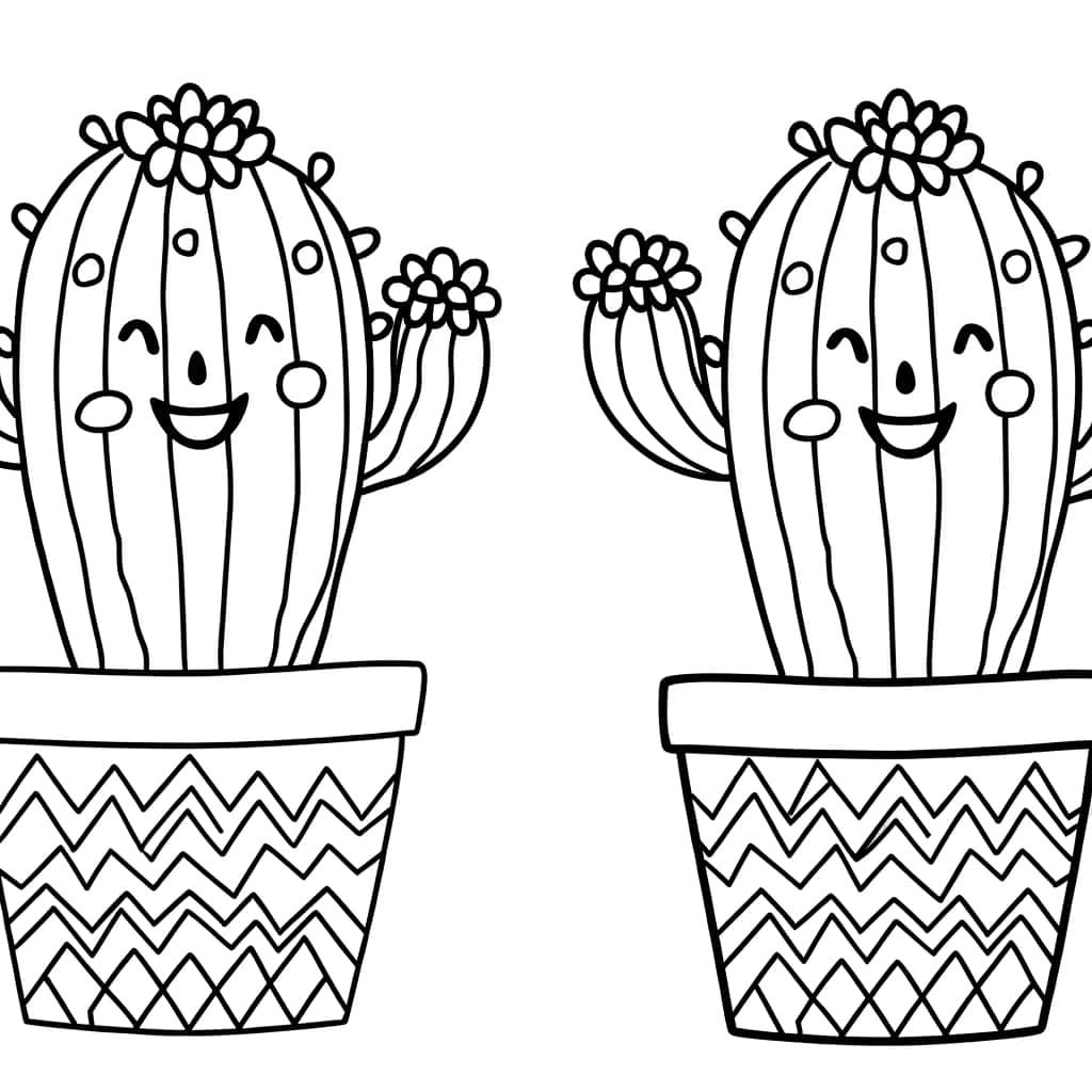 Coloriage Cactus souriants à imprimer et colorier