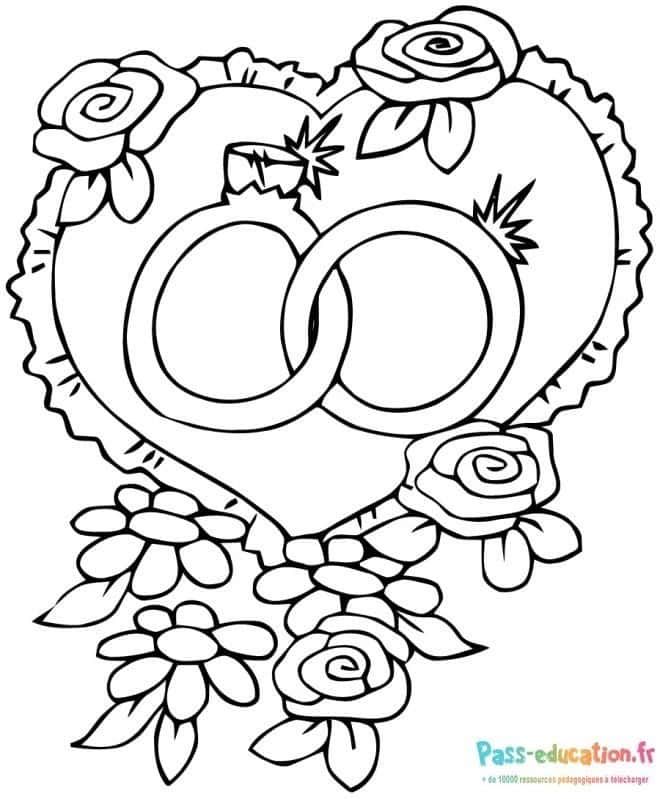 Coloriage Cœur et alliances à imprimer et colorier
