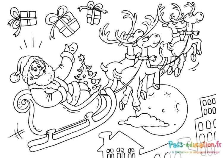Coloriage Père Noël en vol à imprimer et colorier