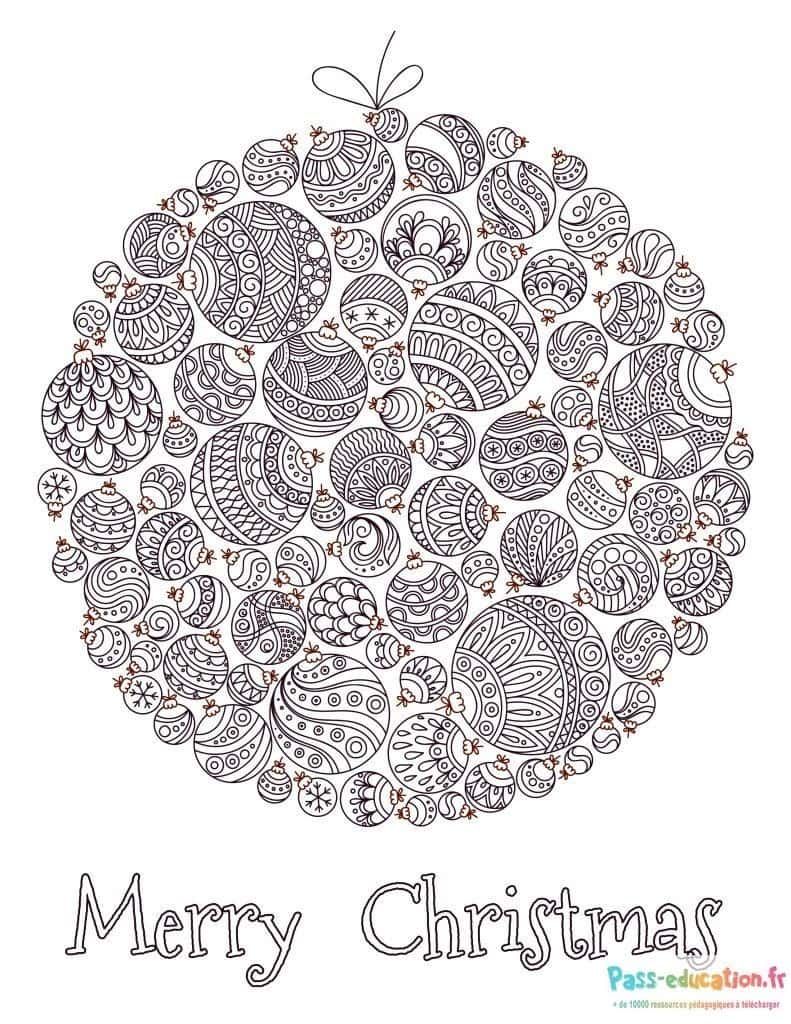 Coloriage Boule de Noël mandala à imprimer et colorier
