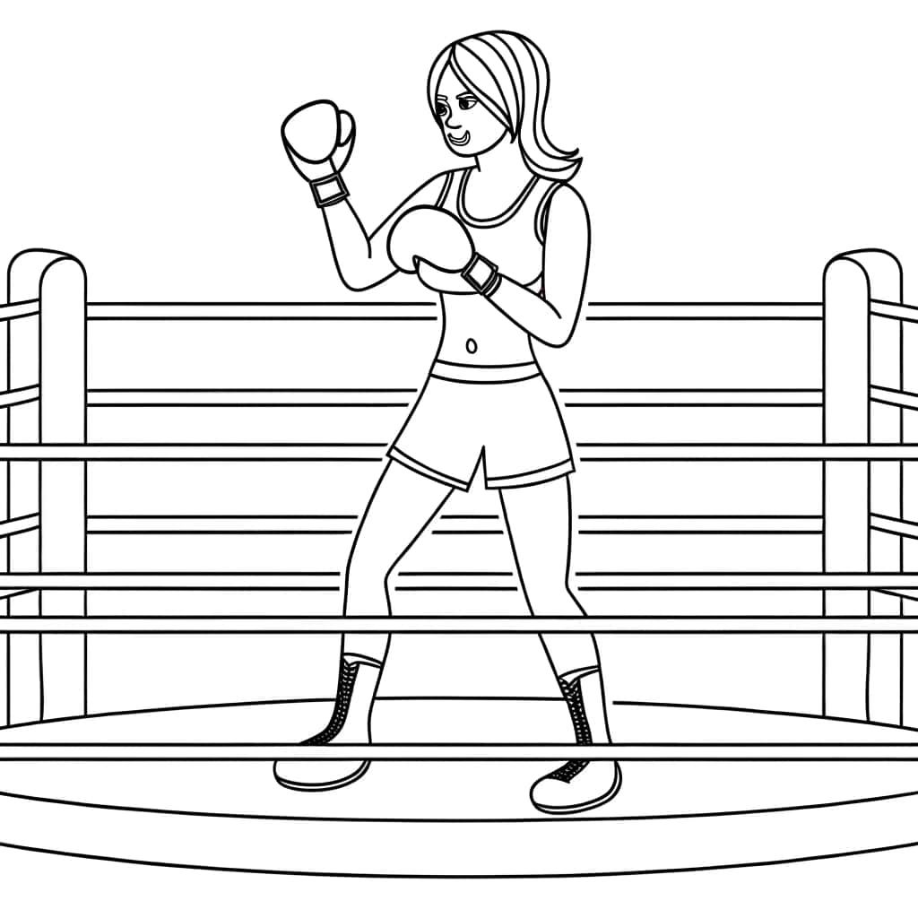 Coloriage Boxeuse en action à imprimer et colorier