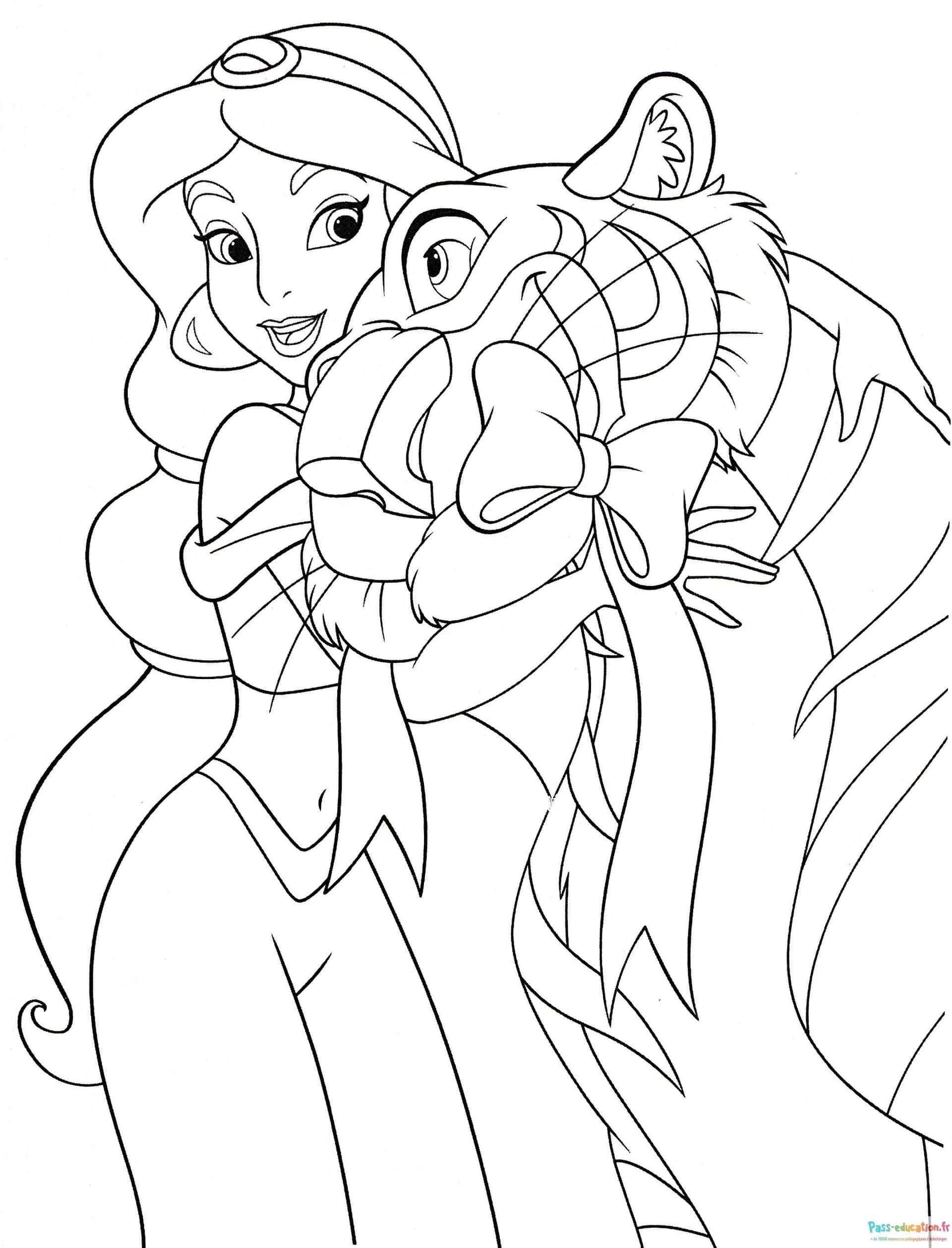 Coloriage Jasmine et Rajah à imprimer et colorier