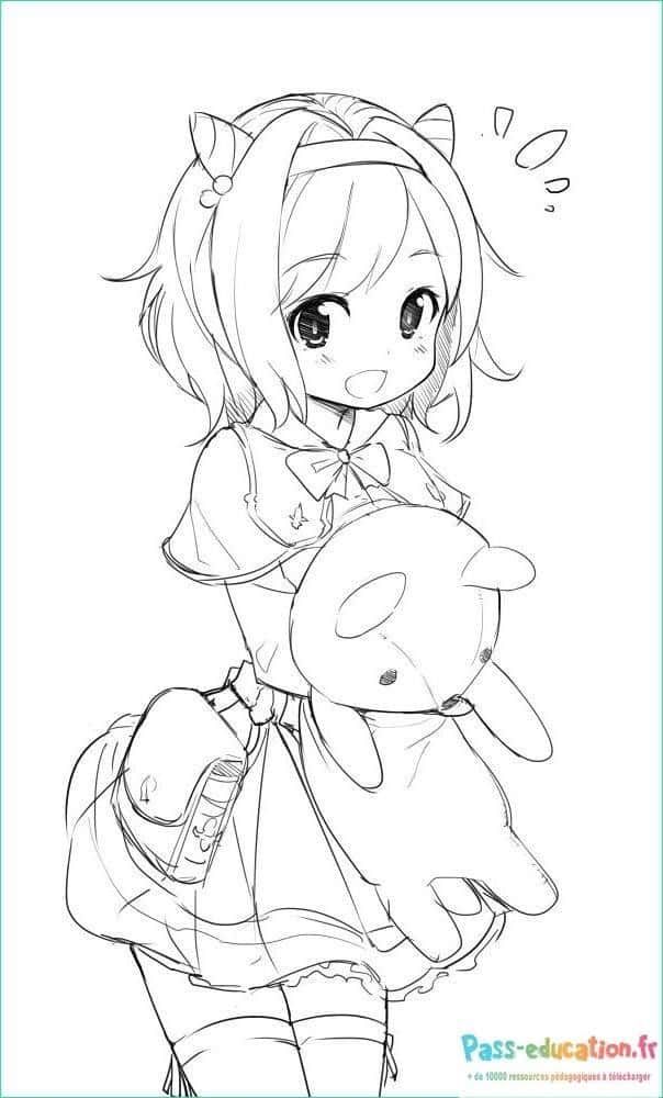 Coloriage Jeune fille avec peluche à imprimer et colorier
