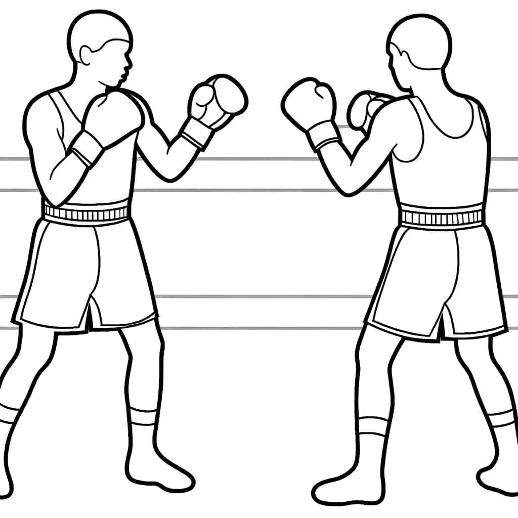 Coloriage Boxeurs en duel à imprimer et colorier