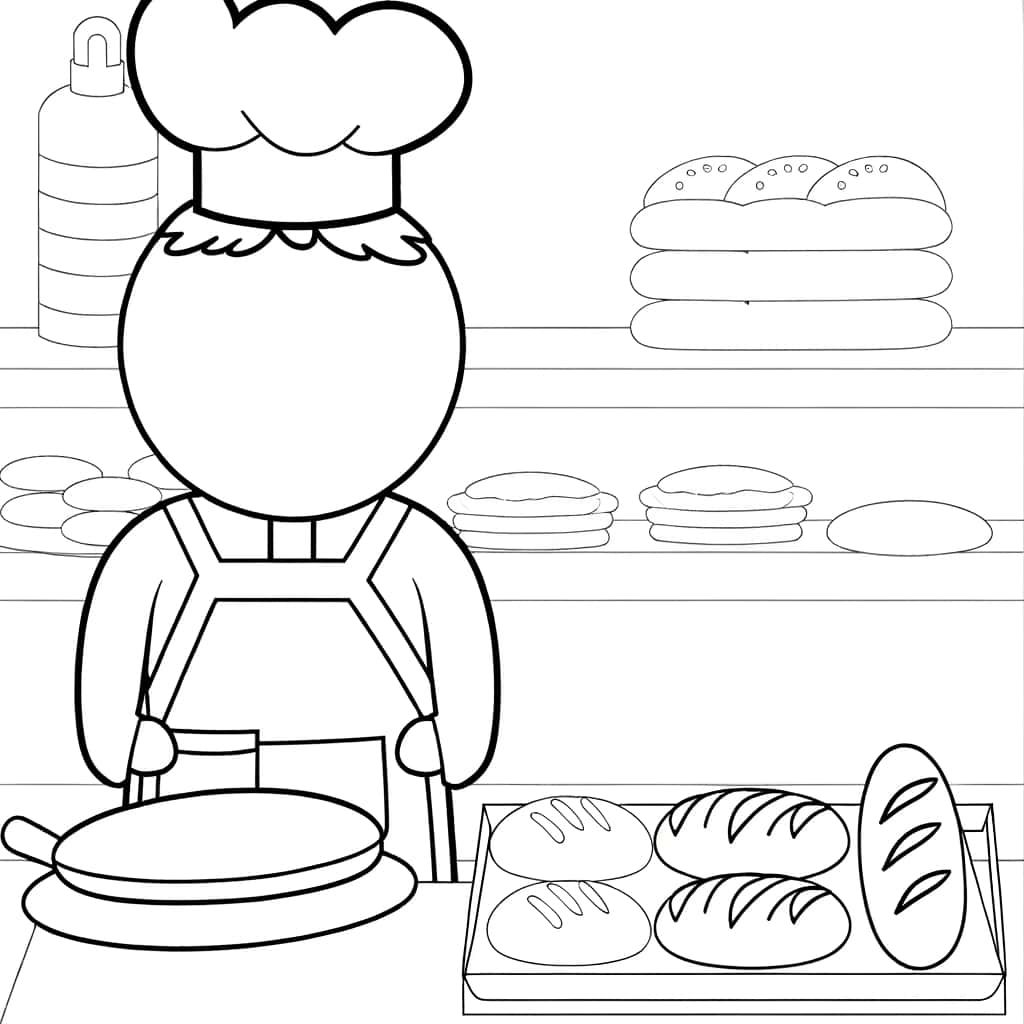 Coloriage Boulanger au travail à imprimer et colorier