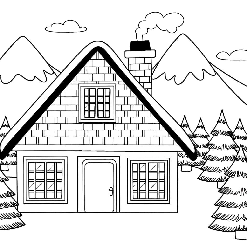 Coloriage Chalet montagne à imprimer et colorier