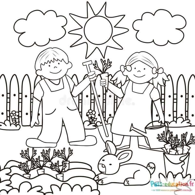 Coloriage Jardinage avec animaux à imprimer et colorier