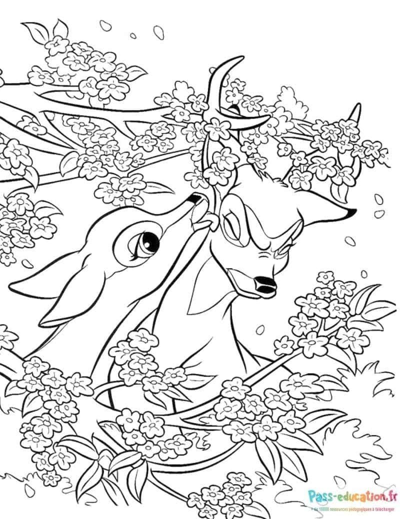 Coloriage Bambi dans les fleurs à imprimer et colorier