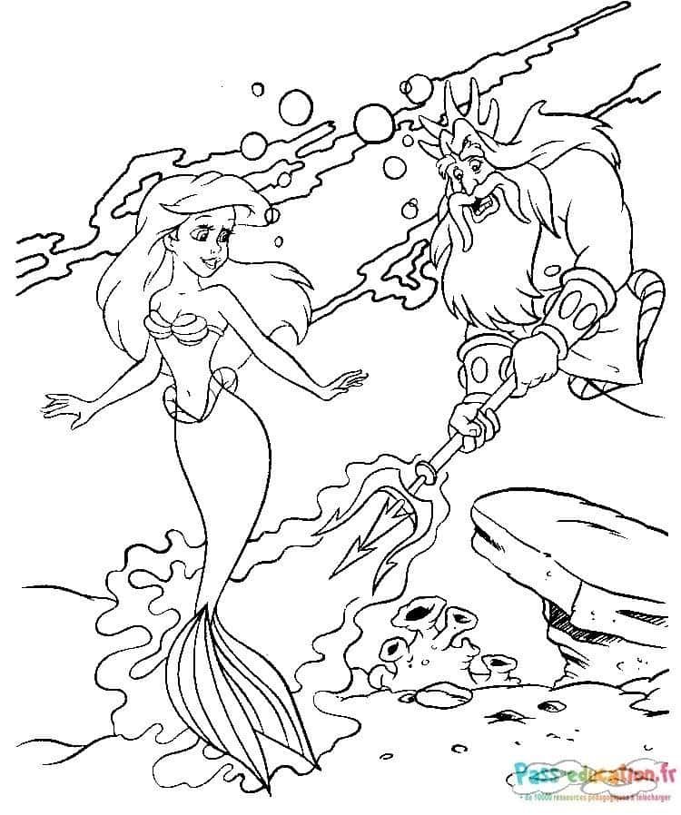 Coloriage Sirène et roi Triton à imprimer et colorier