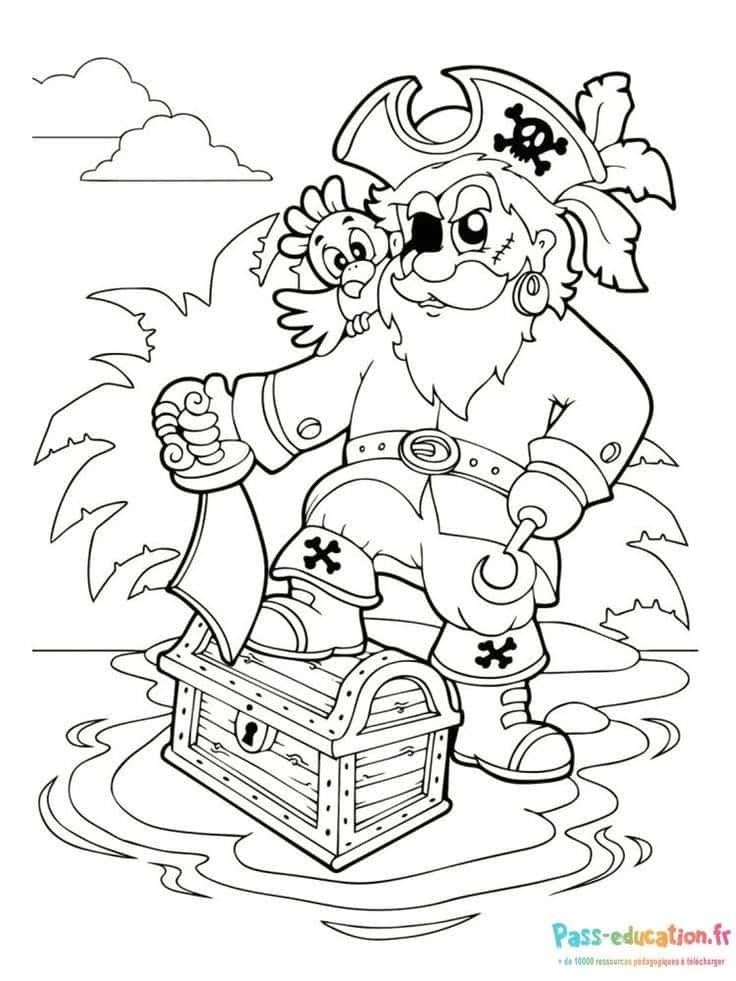 Coloriage Pirate avec trésor à imprimer et colorier