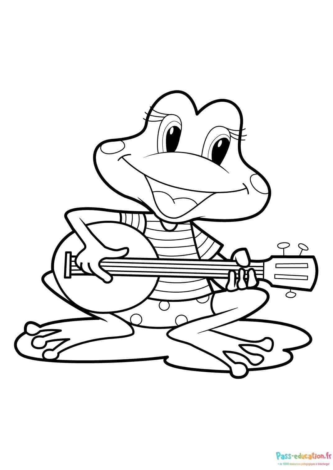 Coloriage Grenouille guitariste à imprimer et colorier