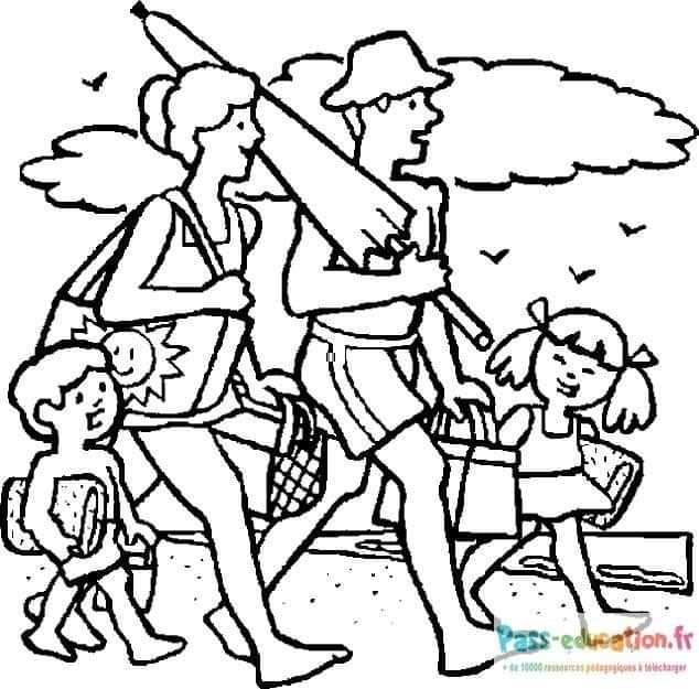 Coloriage Famille en vacances à imprimer et colorier