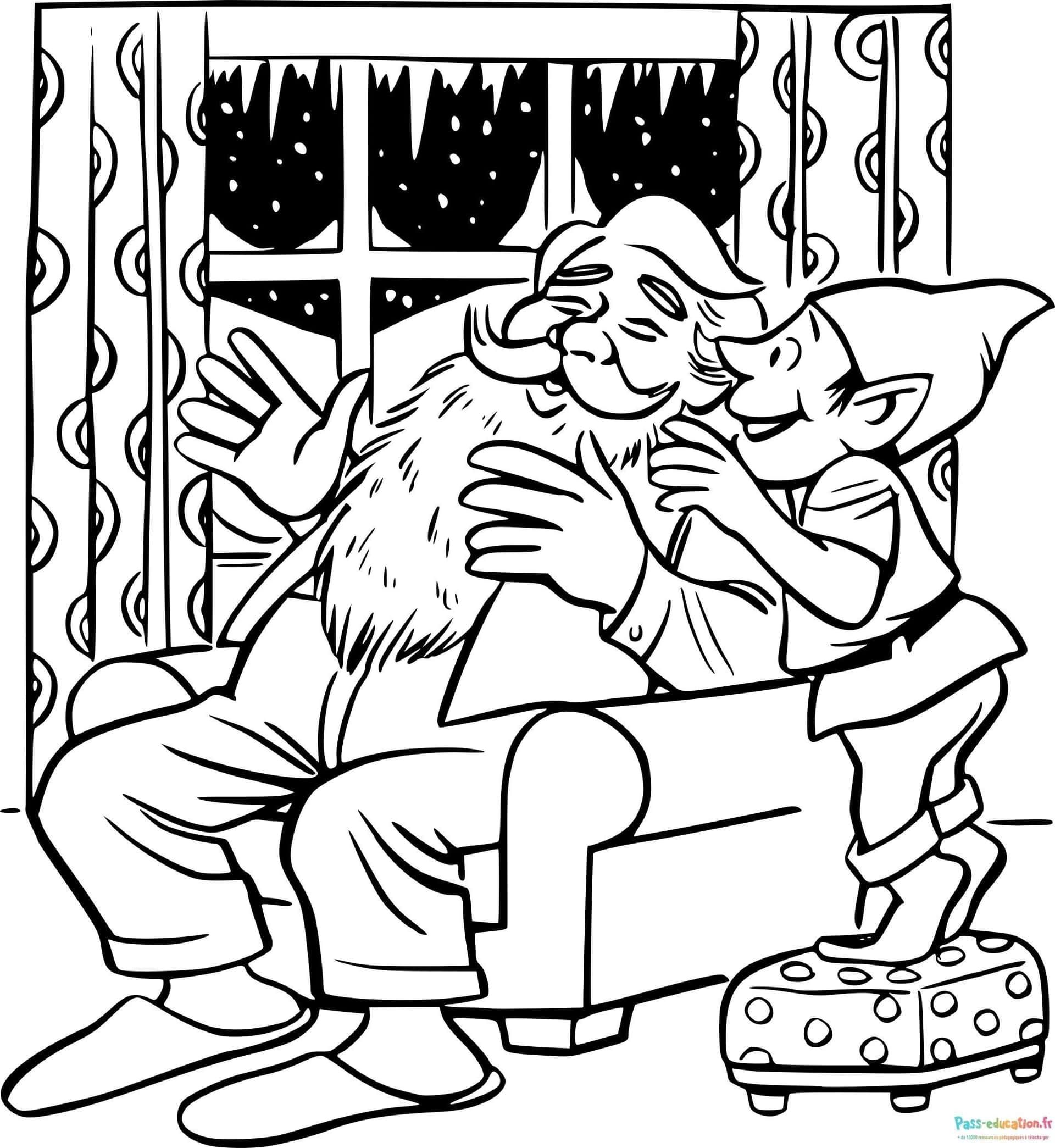 Coloriage Lutin consolant Père Noël à imprimer et colorier